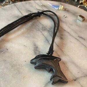 Hematite Dolphins on Black leather cord